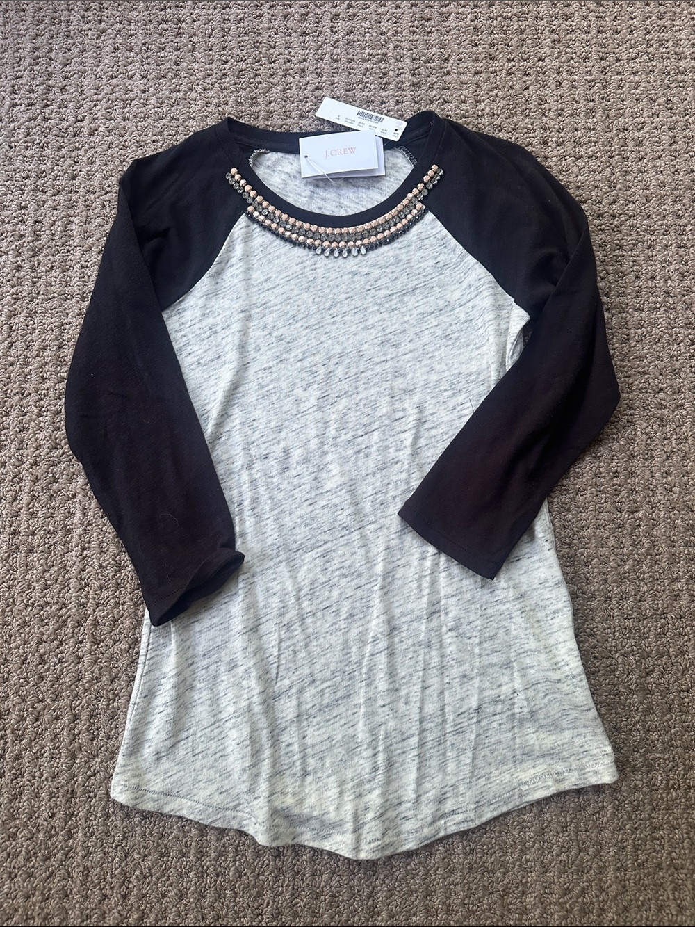 J. Crew Black & Heather Gray Beaded Raglan Tee